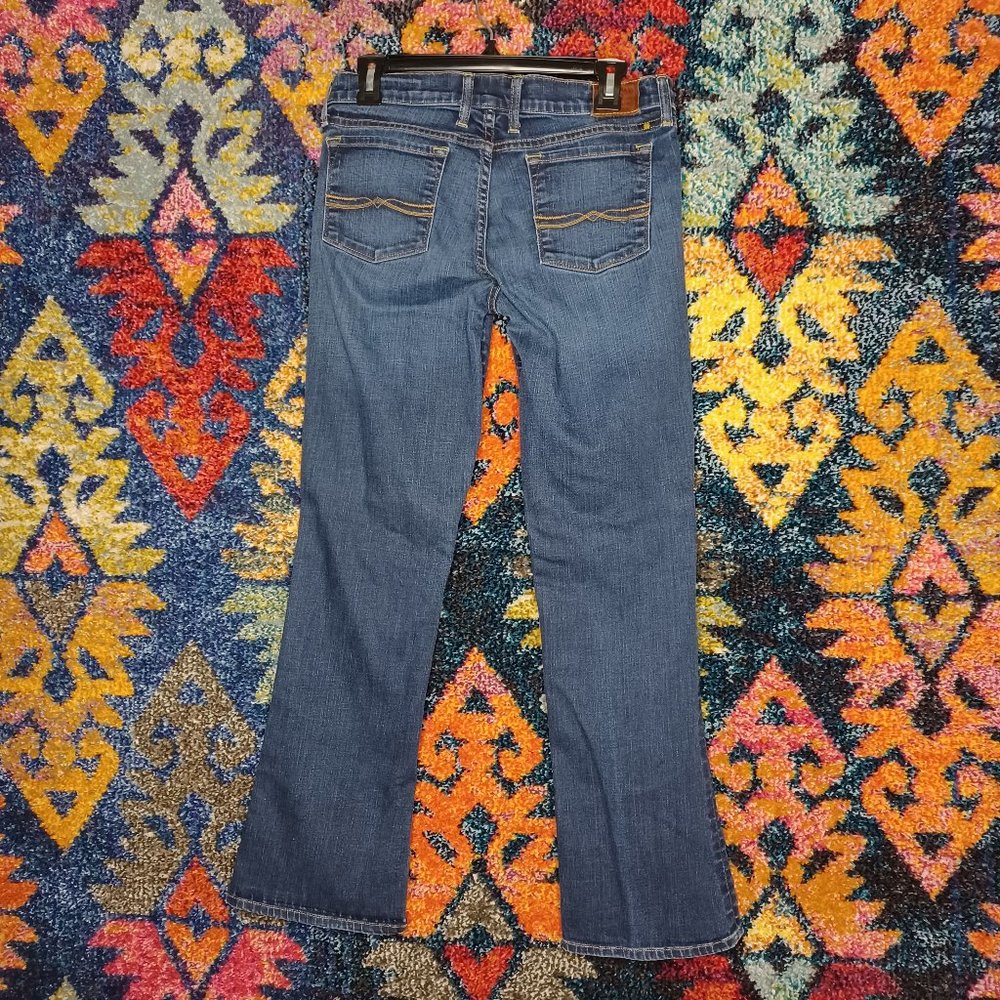 Lucky Brand womens dark distressed Charlie baby boot stretch jeans 29x30 EUC